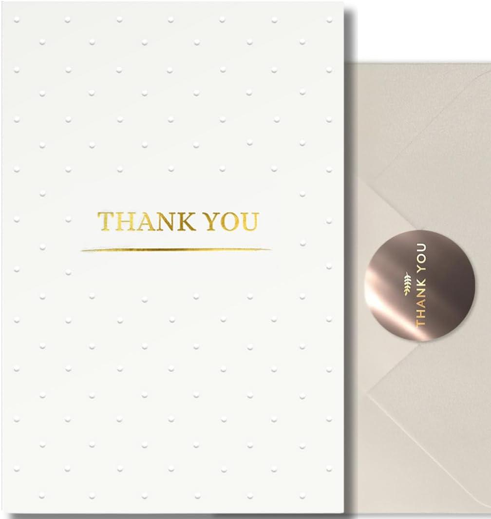 RUN2PRINT Luxury Thank You Cards with Envelopes & Gold Foil Stickers - Bulk Pack of 100 Elegant Blank Notes for Wedding, Baby Shower, Business, Graduation (White)