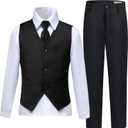 Laimi Duo Boys' Formal Suits Kids Black Suits for Boys Wedding Suits Vest Pants Set First Communion Outfits Size 10, Black