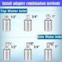 Upgraded Water Float Valve With 1/2" Bend and Adapters, 304 Stainless Steel Automatic Waterline Controller for Cistern, Aquarium, Livestock Trough and Pool