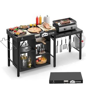 Leteuke Grill Table for Blackstone Griddle, Portable Foldable Grill Table with Storage Fits Ninja, Blackstone Griddle Stand for Outdoor Camping, Picnic, Garden, Patio, Dining, BBQ, Party