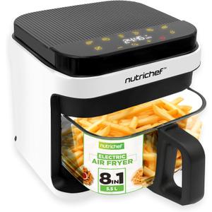 NutriChef Glass Air Fryer, 5.5L, 8 Presets, Cool-Touch Handle, White
8 Presets for Every Meal | See-Through Window | Auto-Stop Safety | 60-Min Digital Timer | Non-Stick Basket | LED Display