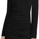 EXARUS Girls Ruched Bodycon Dress Double Lined Teen Tween Tight Short School Dance Homecoming Graduation Party Formal (12 Years, Long Sleeve Black)