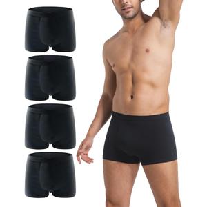 Men's Cotton Trunks Soft Stretch Underwear Comfort Fit Boxer Brief Style 4-Pack (Large)
