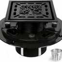 4 Inch Shower Drain, Square Shower Floor Drain Kit with Flange and Removable Cover Grate, AISI 304 Stainless Steel, Matte Black