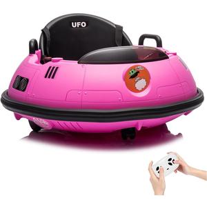 12V Bumper Car with Remote Control, Battery Powered Ride On Bumper Car, 360-Degree Spin, LED Lights, 3 Speed, Safety Belt & Dual Joysticks for Toddlers Kids (Pink)