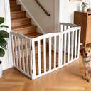 Freestanding Dog Gate Indoor,Doggie Gate Foldable Pet Gates for Doorways,Stairs or Hallways, Wooden White Pet Gate for the House, Pet Fence,24 "Height-4 Panels, 【4 Panels】80‘’W x 24''H