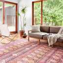 Loloi Layla Collection LAY-15 Magenta/Multi 7'-6" x 9'-6" .13" Thick Area Rug, Soft, Durable, Vintage Inspired, Distressed, Low Pile, Non-Shedding, Easy Clean, Printed, Living Room Rug