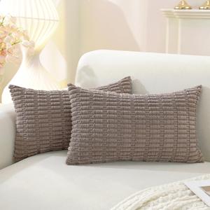 YSTELLAA Set of 2 Corduroy Decorative Throw Pillow Covers 20x12 Inch, Boho Striped Pillow Covers Farmhouse Home Decor for Sofa Living Room Couch Bed,Khaki