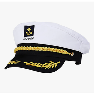 Adult Yacht Boat Sailor Captain Costume Hat Cap Marine Admiral (White), As Shown, 22 x 15 x 5 cm