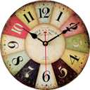 Qukueoy 16 Inch Thick Wood Kitchen Wall Clock Retro Farmhouse Clocks for Living Room Decor Bedroom Restaurant,Silent Battery Operated,Colorful Tuscan Country Style