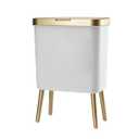 Procade Bathroom Trash Can with Lid, Plastic Garbage Can with Legs, 4 Gallon Gold Trash Bin with Push Button, Narrow White Trash Can Waste Basket for Bedroom, Living Room,OfficeDog Proof Trash Bin