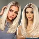 Blonde Human Hair Wigs,13X5X1 Glueless Shoulder Length Layered Lace Front Wig for White Women,Fiber Remy Human Hair Blend for Daily Use 18IN