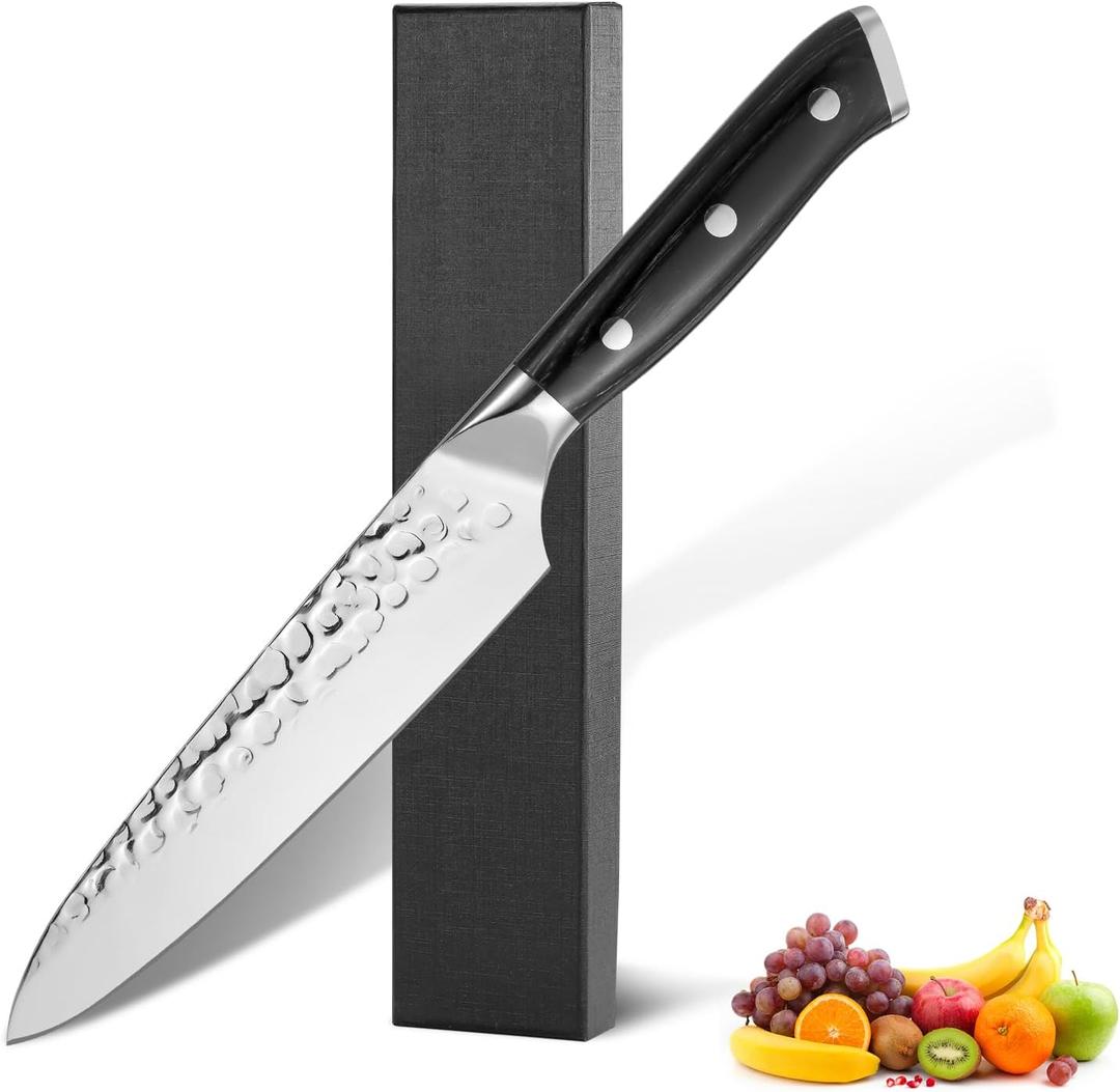 FXFSTEEL Paring Knife  5 inch German 1.4116 Stainless Steel Blade with Full Tang Pakka Wood Handle Small Kitchen Knife for Fruit and Vegetable Cutting, Multi-Purpose Sharp Chef Knife