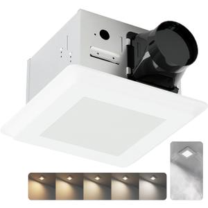 Bathroom Fan with Light and Humidity Sensor: 26W Ceiling Mount Ventilation Fan and LED Light Combo for Bathroom and Home, 100CFM, 5CCT Seletable, Dimmable & Wet Rated, ETL Certified