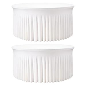GEWONELIFE 2 Pack White 72 inch Round Spandex Tablecloth, Washable Stretchy Fitted 6FT Round Tables,Elastic Edge with Skirt, Wrinkle-Free Table Cloths for Wedding Banquet Party Birthday Buffet