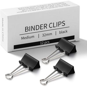 Eclirgan 1.2-Inch Medium Paper Clamp with Heavy-Duty/Rust-Resistant/Folding,96-Pack Thick Metal Binder Clip in 8 BoxesBlack Paper Clips Set for DIY/Crafts/File/Paperwork
