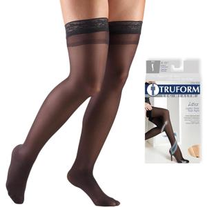 Truform Sheer Compression Stockings, 8-15 mmHg, Women's Thigh High Length, 20 Denier, Black, Large