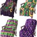 Moukeren 4 Pack Mardi Gras Throw Blanket Soft Flannel Throw Decor with Alligator Mask Fleur De Lis Design for Sofa Couch Mardi Gras Party Holiday Home Decorations 40"x50"