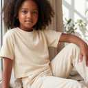CharmWM Girls Summer Crop Tops Kids Fashion Oversized Crew Neck Cropped Short Sleeve T Shirts Basic Tees Size 11-12 Years (Beige)