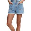 onlypuff Jean Shorts for Women Mid Waisted Boyfriend Denim Short Front Pocket Trendy Summer Outfits Light Blue Size 8 (Blue)