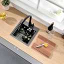 Kitchen Sink, 15 x 15 x 10 inch Kitchen Sinks Small Bar Prep Sink 16 Gauge Gunmetal Black Drop in Kitchen Sink Single Bowl Workstation Sink with Cutting Board