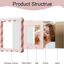 8x8 Picture Frame with Mat for 6x6, Wavy Edge Wooden Real Glass Photo Frame for Tabletop and Wall Hanging, Pink, 1 Pack