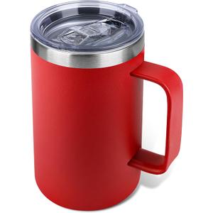 22oz Insulated Coffee Mug with Handle & Leak-Proof Lid - Double Wall Stainless Steel Travel Tumbler for Commute/Office/Home, Red, 1 Pack