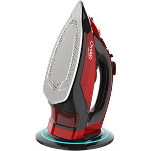Cordless Iron for Clothes - 1500W Steam Iron with Non-Stick Ceramic Soleplate, Rapid Heating, Auto Shut Off, Burst of Steam, Self-Clean, Anti-Drip, Anti-Calc, 3 Temperature Settings, Red