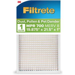 Filtrete 19.875x21.5x1 AC Furnace Air Filter, MERV 8, MPR 700, Tough on Pollen, Easy on Airflow, 3-Month Pleated 1-Inch Electrostatic Air Cleaning Filter, 4-Pack (Actual Size 19.56 x 21.19 x 0.81 in)