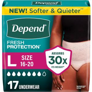 Depend Fresh Protection Adult Diapers, Incontinence Underwear for Women, Disposable, Maximum, Large, Blush, 17 Count