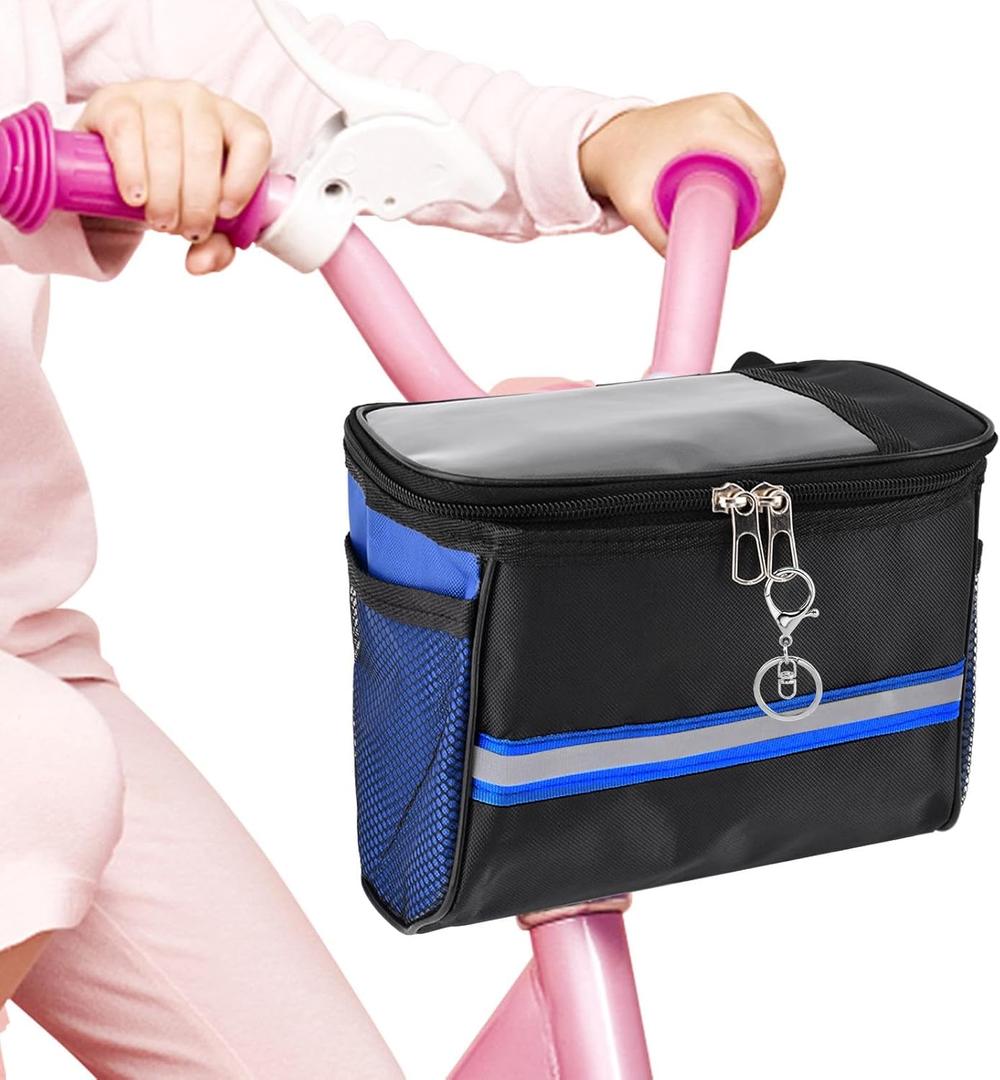 Kids Bike Basket, Bicycle Bag Front, Waterproof Handlebar Basket for Boys & Girls, Bike Accessories with Phone Mount Fits Most Bikes, Tricycle & Scooter(COLOR:Blue)