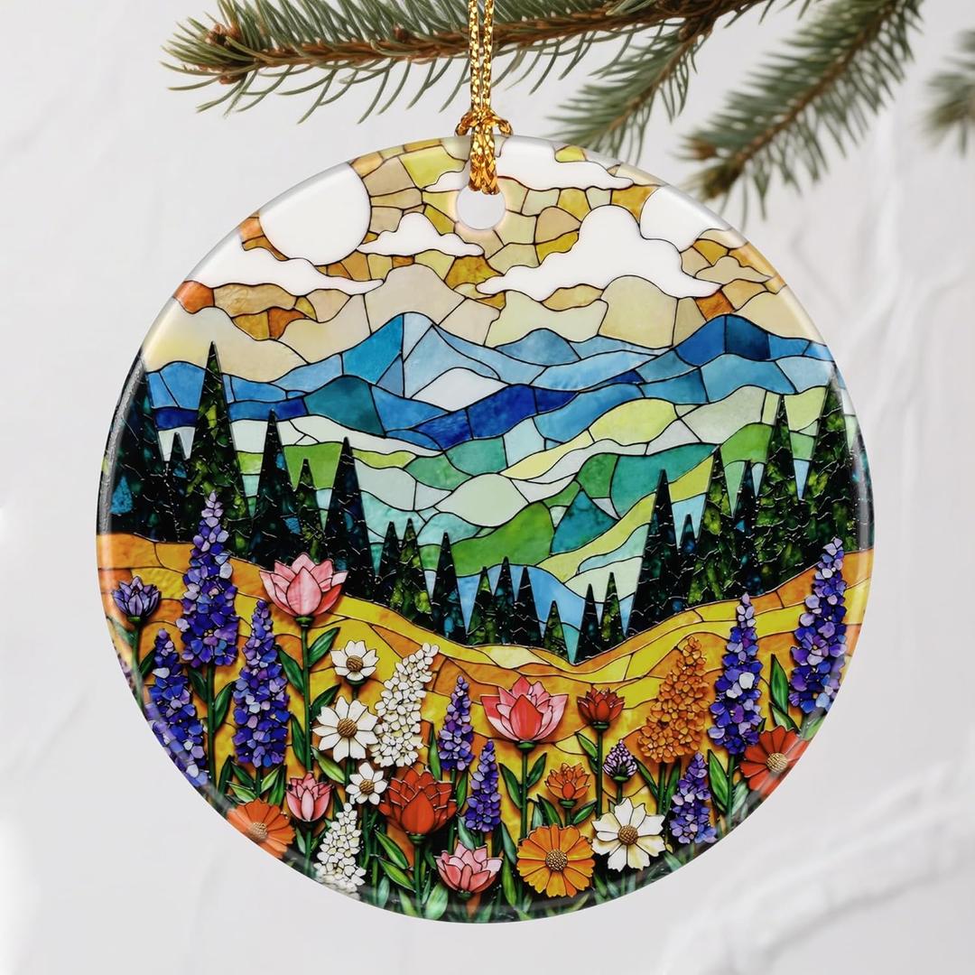 Vibrant Mountain & Wildflowers Christmas Ornaments: Christmas Tree Ornaments & Holiday Decor  Perfect Holiday Presents & Gift Ideas for Friends, Coworker, Family, and Nature Lover