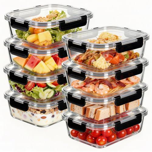 Belgol 8-Piece 36oz Glass Meal Prep Container Set Clear Glass Food Storage Containers Set, Airtight Food Storage Containers for Coffee, Sugar, Flour, Spices, BPA-Free