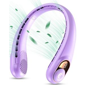 KIDEE Neck Fan, Bladeless Neck Fans Portable Rechargeable, Upgrade 360 Airflow, 3 Speeds, Headphone Design, 4000mAh Battery Operated Personal Wearable Fan Hands Free for Travel Indoor Outdoor (Light Purple)