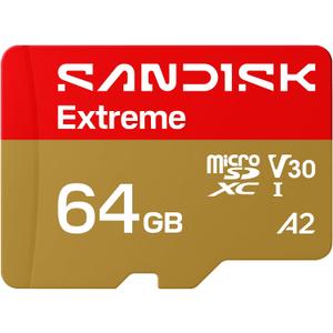 SANDISK 64GB Extreme microSD UHS-I Card - Up to 170MB/s Read Speed and 80MB/s Write Speed, 5.3K Video, 4K UHD Video, high-Performance for Action cams, Drones, Android Devices - SDSQXH9-064G-GZ6MA