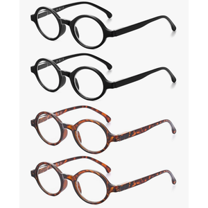 JM Set of 4 Retro Round Reading Glasses Spring Hinge Readers Men Women Glasses for Reading, 4 Pack Mix