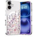 for iPhone 16 Magsafe Case, Floral Slim Shockproof Protective Hard PC+TPU Cute Bumper Flower Cover Women Magnetic case