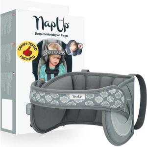 NapUp Adjustable Head Support for Car Seat  Patented & Crash-Tested Anti-Bobbing Head Holder Strap, Comfortable Sleep Solution - Breathable Fabric, Kids Travel Accessories - Ages 2+ - Grey