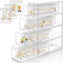 Vowcarol Earring Holder Organizer, 4 Drawers Clear Acrylic Jewelry Organizer Box with 100 Portable Pouches, Jewelry Storage Case for Earrings and Rings