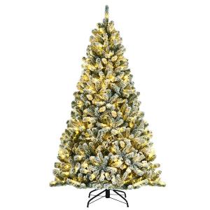 6 ft. Pre-Lit Snow Flocked Hinged Artificial Christmas Tree with 928 Tips and Metal Stand
