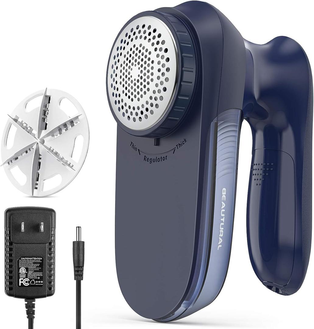 BEAUTURAL Sweater Fabric Shaver Home-Edition, Powerful & Efficient Lint Remover for Clothes and Furniture, AC Adapter or Battery Powered Pill Fuzz Remover, Special for Your Family Ultramarine (Large)