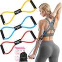 RENRANRING Figure 8 Fitness Resistance Bands with Handles - Exercise Tube Band Set of 3 for Arm and Shoulder Stretch, Rope 8 Word Elastic for Women and Men (Yellow, Blue, Red)