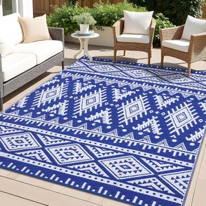 OLANLY Outdoor Rug Waterproof 6x9 ft, Reversible Outdoor Plastic Straw Rug, Boho Patio Rug, Indoor Outdoor Carpet, RV Mat Outside for Patio, Camp, Picnic, Balcony, Deck, Backyard, Blue & White (6' x 9', Blue & White) OLANLY Outdoor Rug Waterproof 6x9 ft, Reversible Outdoor Plastic Straw Rug, Boho Patio Rug, Indoor Outdoor Carpet, RV Mat Outside for Patio, Camp, Picnic, Balcony, Deck, Backyard, Blue & White (6' x 9', Blue & White)