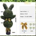 36'' Artificial Bunny-Shaped Topiary Double Ball Tree Pot UV-Resistant Bowknot Easter Decor Faux Boxwood Topiaries Plant for Porch Decor Outdoor/Indoor 2 Pack