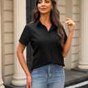 J.VER Womens Button Down Shirts Stretch Wrinkle Free Formal Short Sleeve Dress Shirt Summer Work Blouses Business Casual Tops (Black, XXXL)