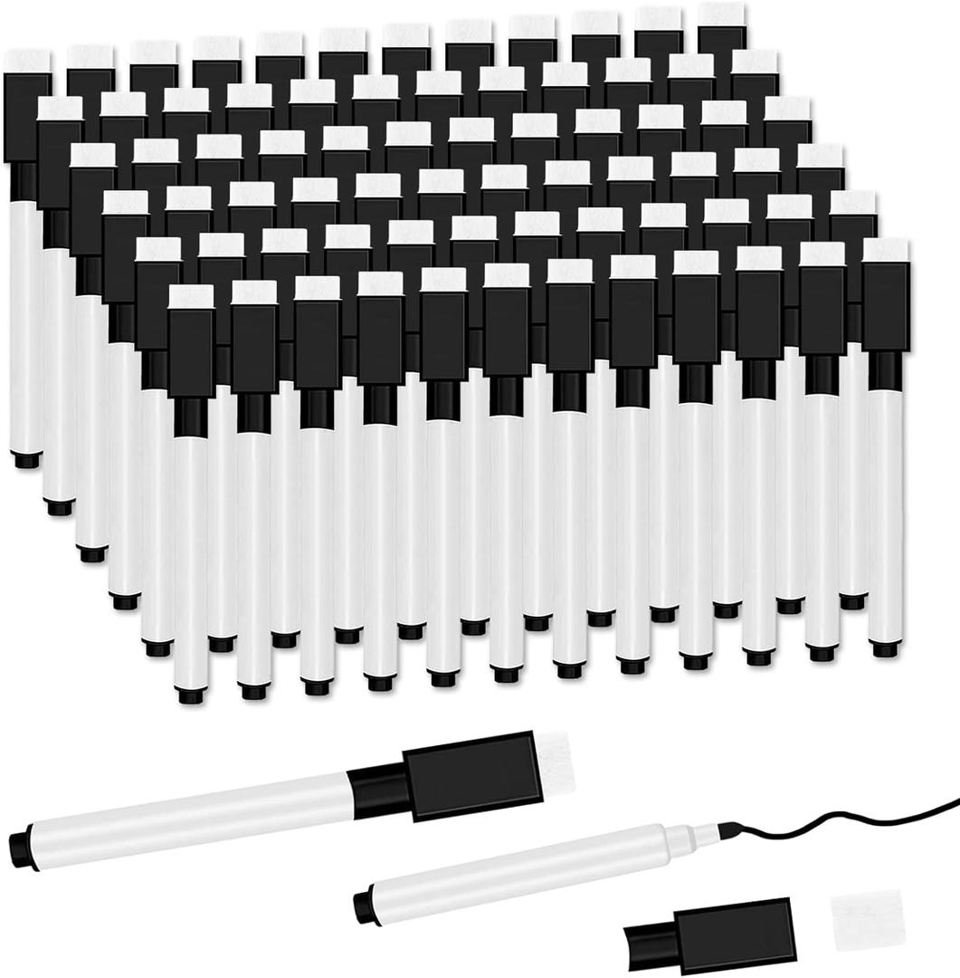 72 Pcs Black Magnetic Dry Erase Markers with Eraser Cap, White Board Mini Dry erase Markers Bulk, Fine Point Tip Student White Board Markers for Teachers Office School Supplies