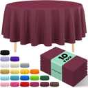 10 Pack Premium Disposable Plastic Tablecloth 84" Round Table Cover for Birthdays Weddings Christmas Anniversary Buffet Table (Burgundy)