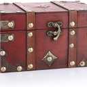 ELLDOO Vintage Treasure Chest, Pirate Keepsakes Box for Gifts, Wooden Storage Box Decorative for Jewelry Pearl Trinkets Tarot Cards, Small