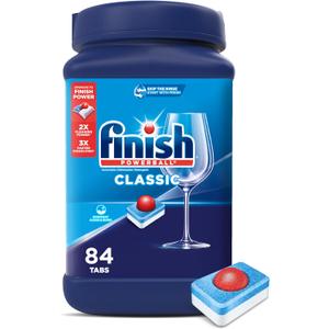 Finish Classic Dishwasher Pods, No Pre-Rinse Dishwasher Detergent Soap For Clean & Shine everyday with grease fighting Power, 84 count