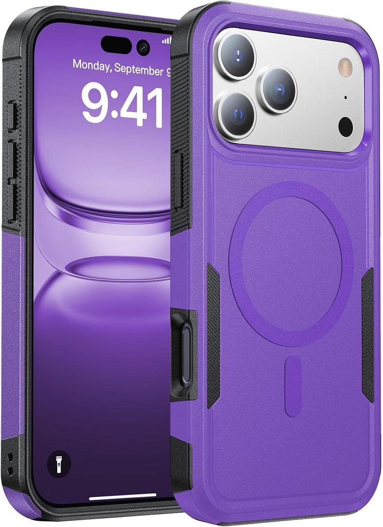 Magnetic for iPhone 17 Pro Max Case Military-Grade Shockproof, Rugged Phone Case, Heavy Duty Protection [Compatible with MagSafe] Anti-Fingerprint Cover for iPhone 17 Promax 6.9", Purple